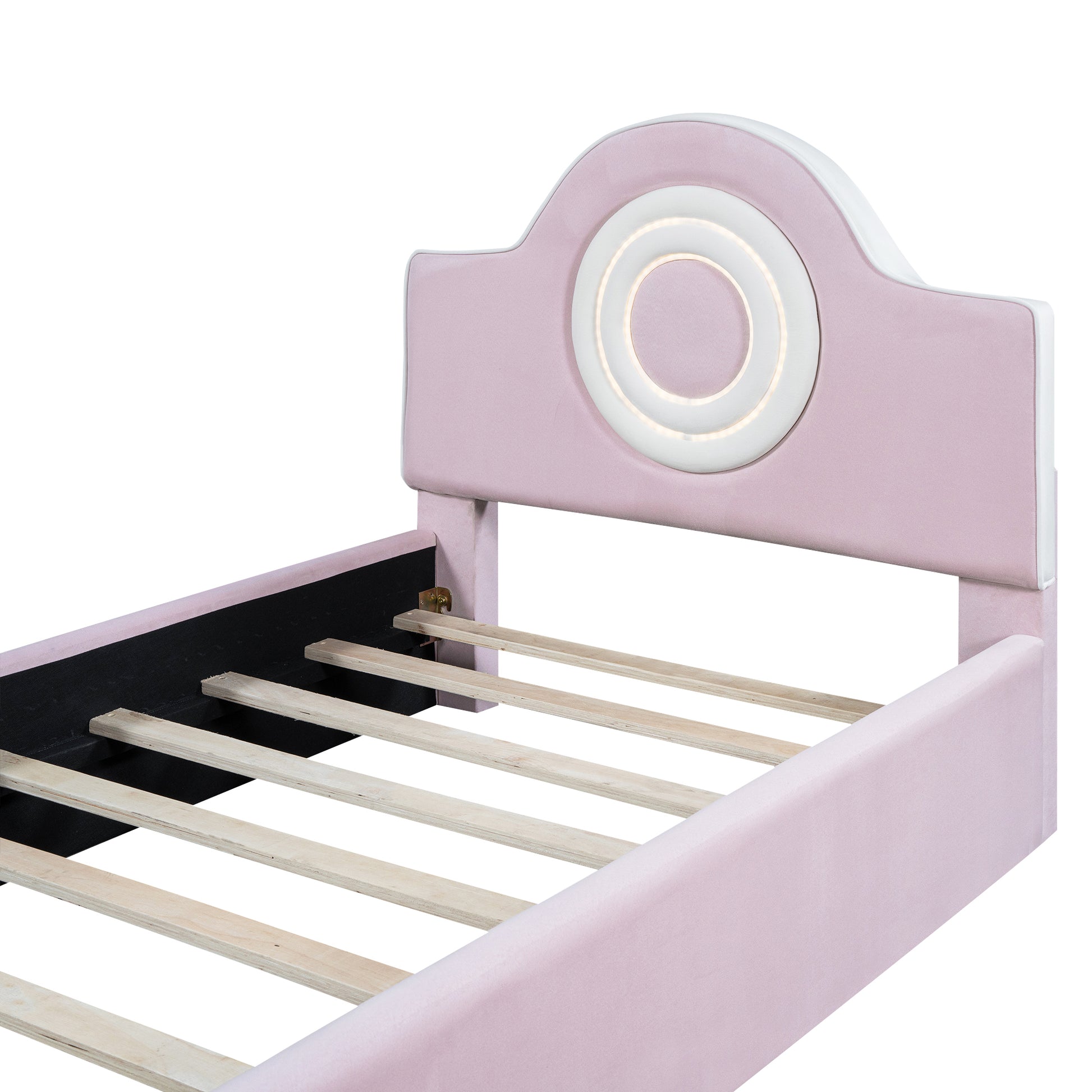 Twin Size Upholstered Platform Bed With Led Headboard, Pink Box Spring Not Required Twin Pink Wood Bedroom Upholstered