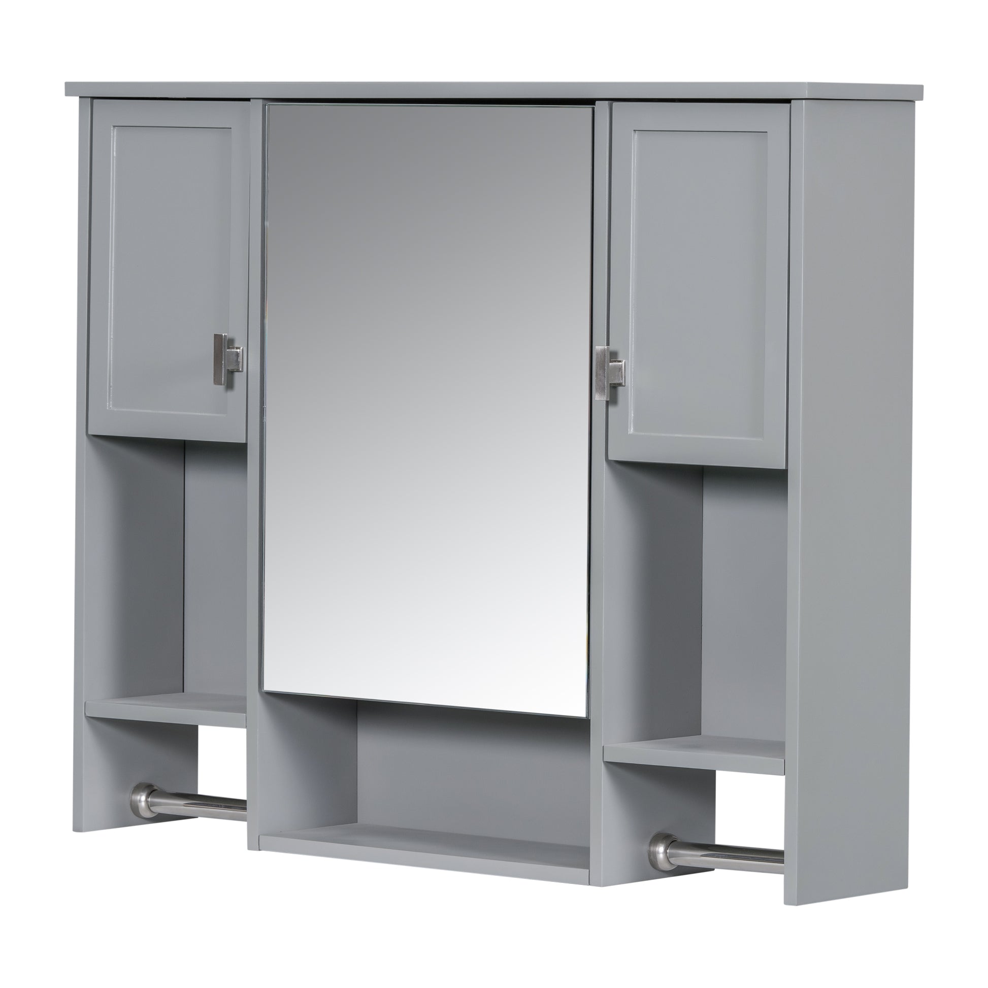 35'' X 28'' Modern Wall Mounted Bathroom Storage Cabinet, Bathroom Wall Cabinet With Mirror, Medicine Cabinet With Towels Bar Grey 2 5 Mirror Included Bathroom Wall Mounted Mdf Painted