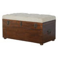 White Linen Storage Trunk Chestnut Foam Wood Fabric