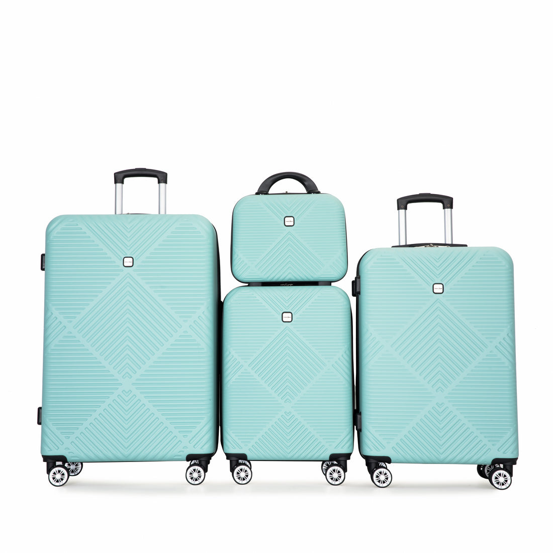 4 Piece Abs Lightweight Suitcase, 14 Inch Makeup Box, Aircraft Wheels 14 20 24 28 Light Blue Light Blue Abs