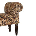 Leopard Print Velvet Bench Walnut Wood Fabric