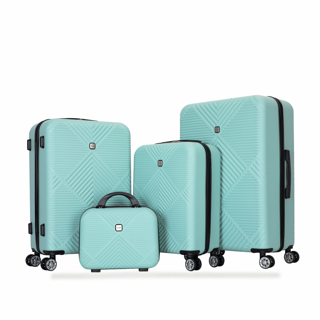 4 Piece Abs Lightweight Suitcase, 14 Inch Makeup Box, Aircraft Wheels 14 20 24 28 Light Blue Light Blue Abs