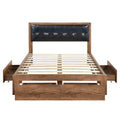 Queen Size Wood Platform Bed With Upholstered Headboard And 4 Drawers Box Spring Not Required Queen Walnut Wood Bedroom Bed Frame Faux Leather Solid Wood Mdf