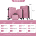 4 Piece Abs Lightweight Suitcase, 14 Inch Makeup Box, Aircraft Wheels 14 20 24 28 Pink Pink Abs