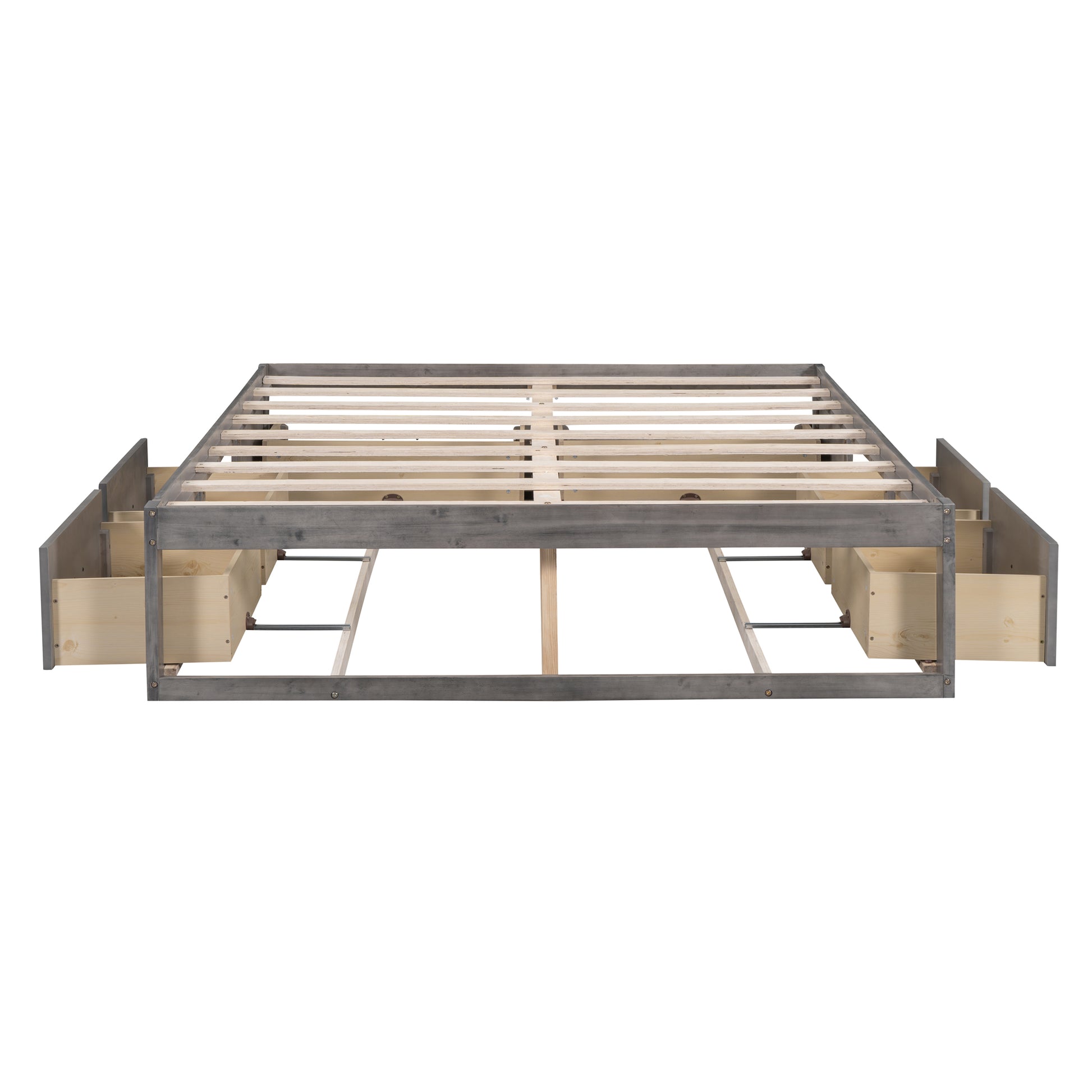 Queen Size Platform Bed With 6 Storage Drawers,Antique Gray Antique Gray Mdf Lvl
