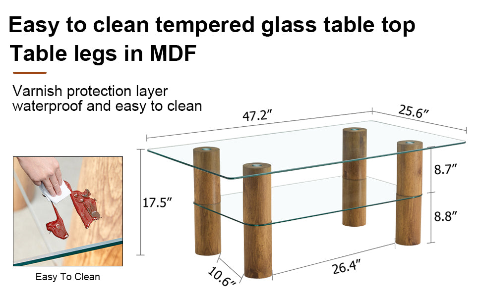 Modern Minimalist Double Layer Transparent Tempered Glass Coffee Table And Coffee Table, Paired With Wooden Mdf Decorative Columns. Computer Desk. Game Table. Ct X02 Transparent Glass