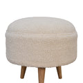 Cream Boucle Rounded Footstool Oak Foam Wood Fabric