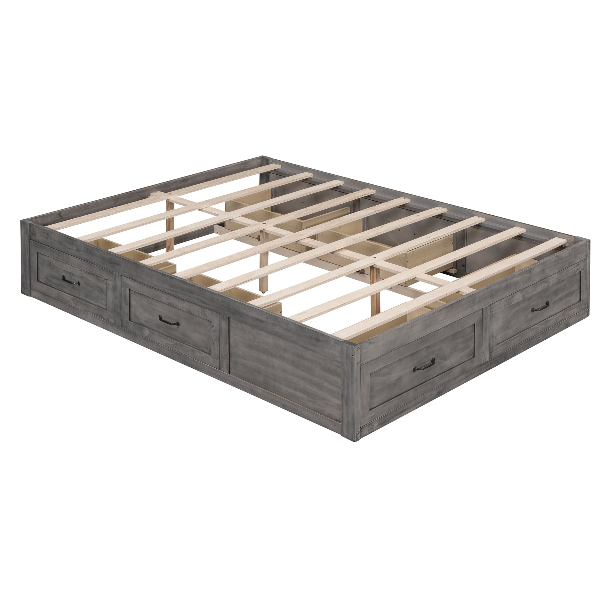 Queen Size Platform Bed With 6 Storage Drawers,Antique Gray Antique Gray Mdf Lvl