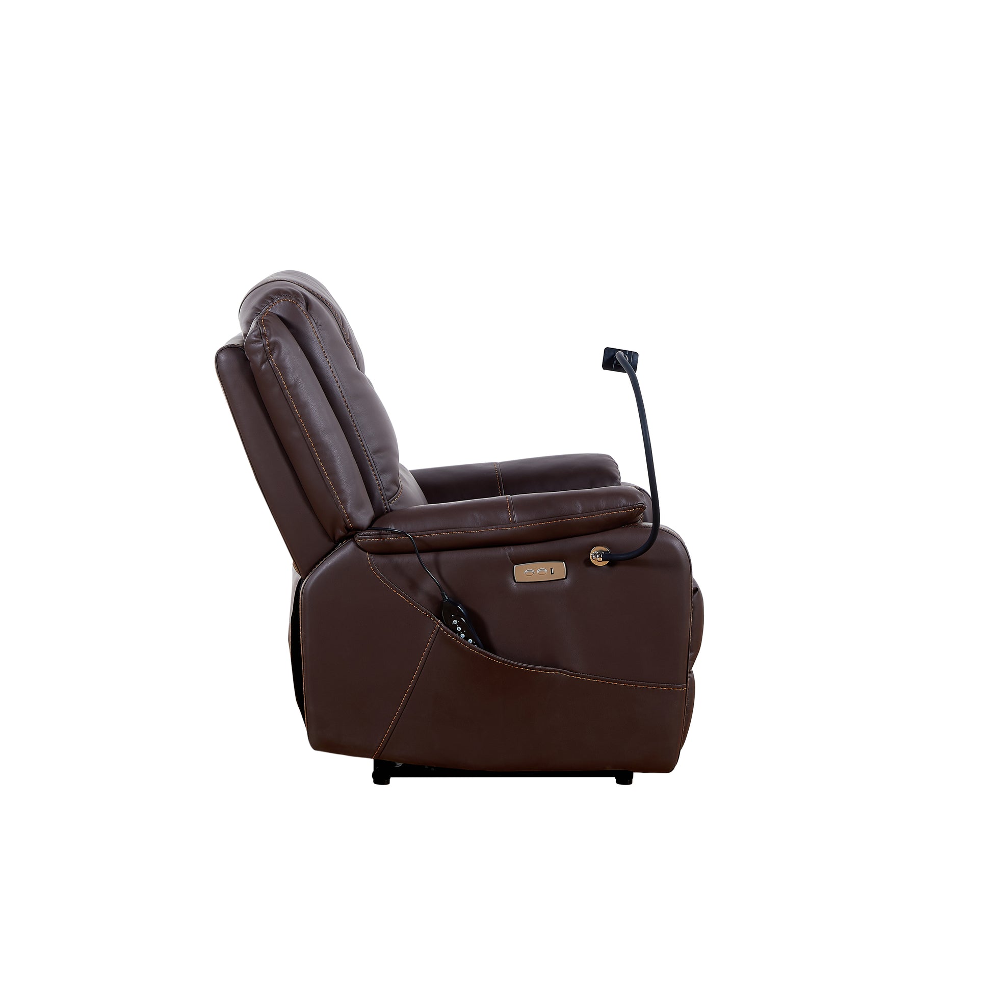 Liyasi Zero Gravity Power Recliner With Comfortable Lying Degree, Massage, Heating And Phone Holder, Side Pockets, Usb Charge Ports, Enjoy Extreme Relaxation Brown Power Remote Primary Living Space Medium Soft Eucalyptus Foam Bonded Leather