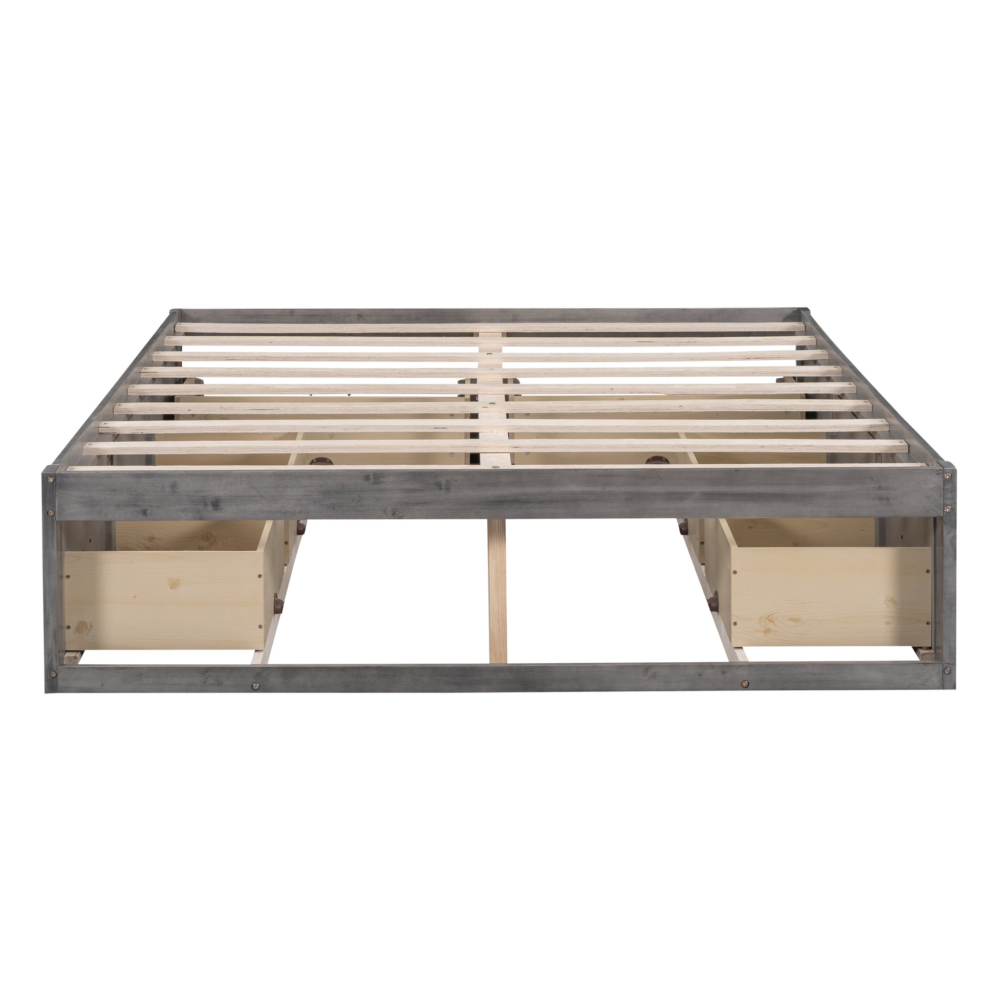 Queen Size Platform Bed With 6 Storage Drawers,Antique Gray Antique Gray Mdf Lvl