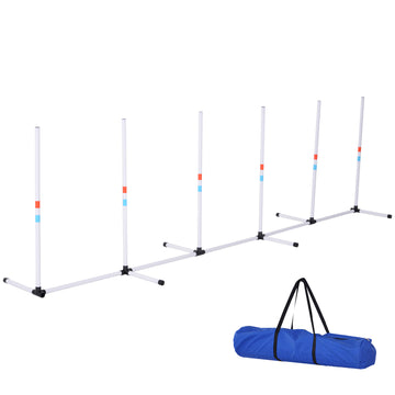 Pawhut Adjustable Dog Agility Training Obstacle Set With Weaves Poles And Storage Bag White Polypropylene