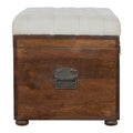 White Linen Storage Trunk Chestnut Foam Wood Fabric