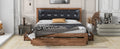 Queen Size Wood Platform Bed With Upholstered Headboard And 4 Drawers Box Spring Not Required Queen Walnut Wood Bedroom Bed Frame Faux Leather Solid Wood Mdf
