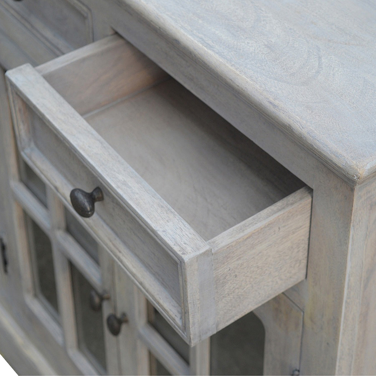 Stone Acid Wash Glazed Sideboard Stone Gray Solid Wood