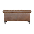 Buffalo Leather Chesterfield Walnut Genuine Leather Wood Fabric 3 Seat