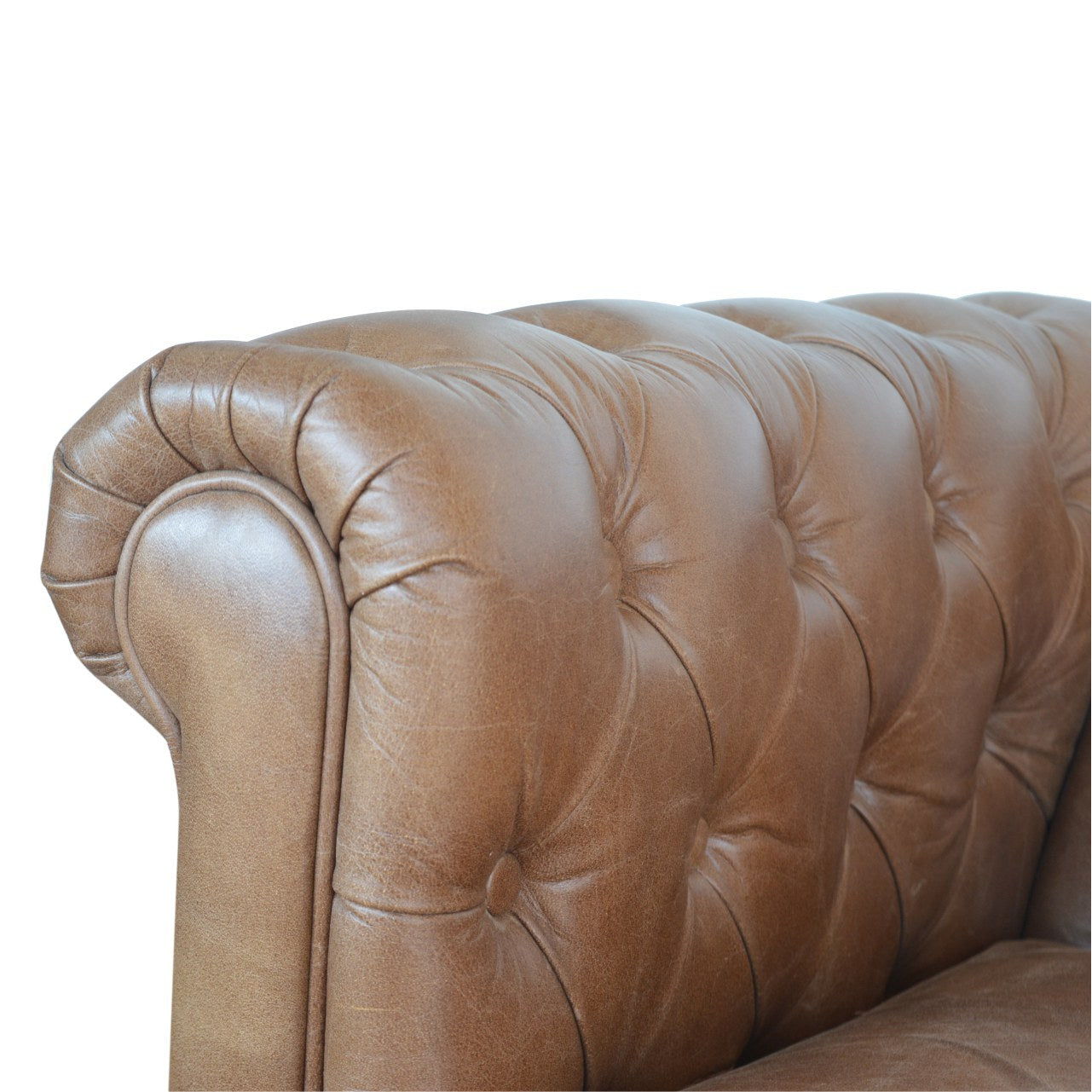 Buffalo Leather Chesterfield Walnut Genuine Leather Wood Fabric 3 Seat