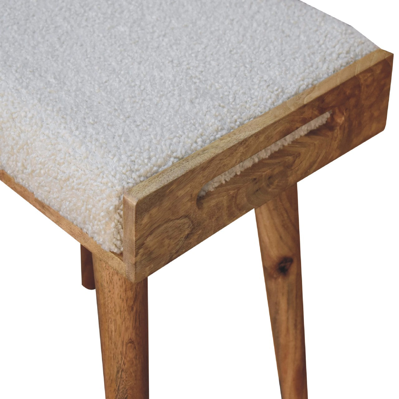 Boucle Cream Tray Style Footstool Oak Foam Wood Fabric