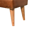 Boucle Buffalo Hide Leather Bench Chestnut Leather Wood