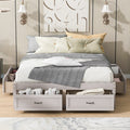 Queen Size Platform Bed With 6 Storage Drawers,Antique White Antique White Mdf Lvl