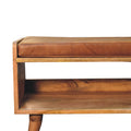 Oak Ish Bench With Tan Leather Seatpad Oak Leather Solid Wood