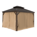 10X12Ft Hardtop Gazebo With Netting & Curtain, Brown Brown Rectangular Garden & Outdoor Uv Resistant Gazebos Anchored Aluminium Alloy