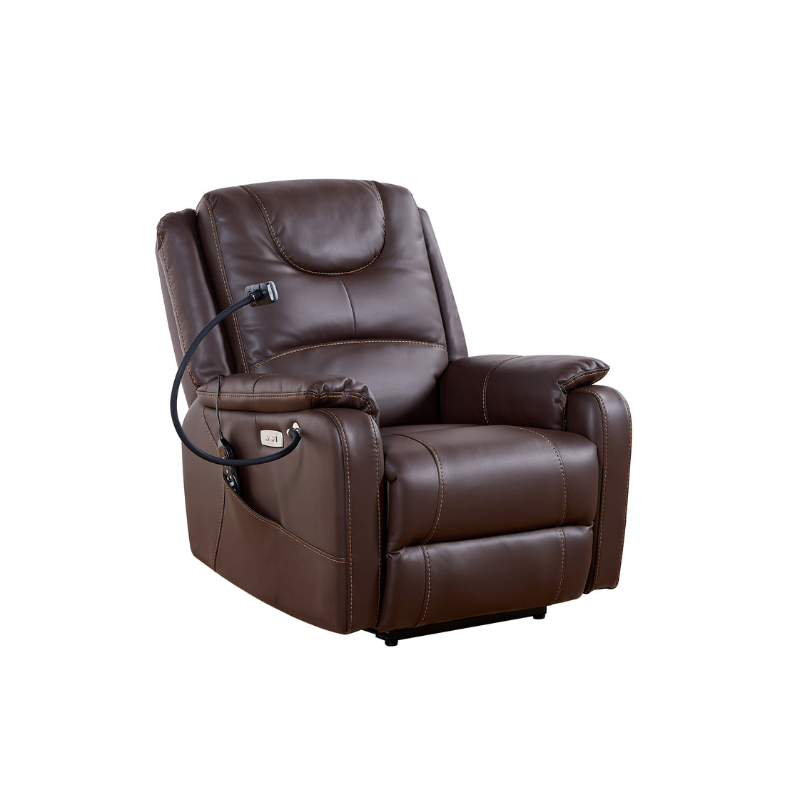 Liyasi Zero Gravity Power Recliner With Comfortable Lying Degree, Massage, Heating And Phone Holder, Side Pockets, Usb Charge Ports, Enjoy Extreme Relaxation Brown Power Remote Primary Living Space Medium Soft Eucalyptus Foam Bonded Leather