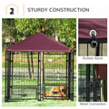 Pawhut 5' X 5' X 5' Dog Kennel Outdoor With Rotating Bowl Holders, Walk In Pet Playpen, Welded Wire Steel Dog Fence With Water And Uv Resistant Canopy, Black And Red Red Steel