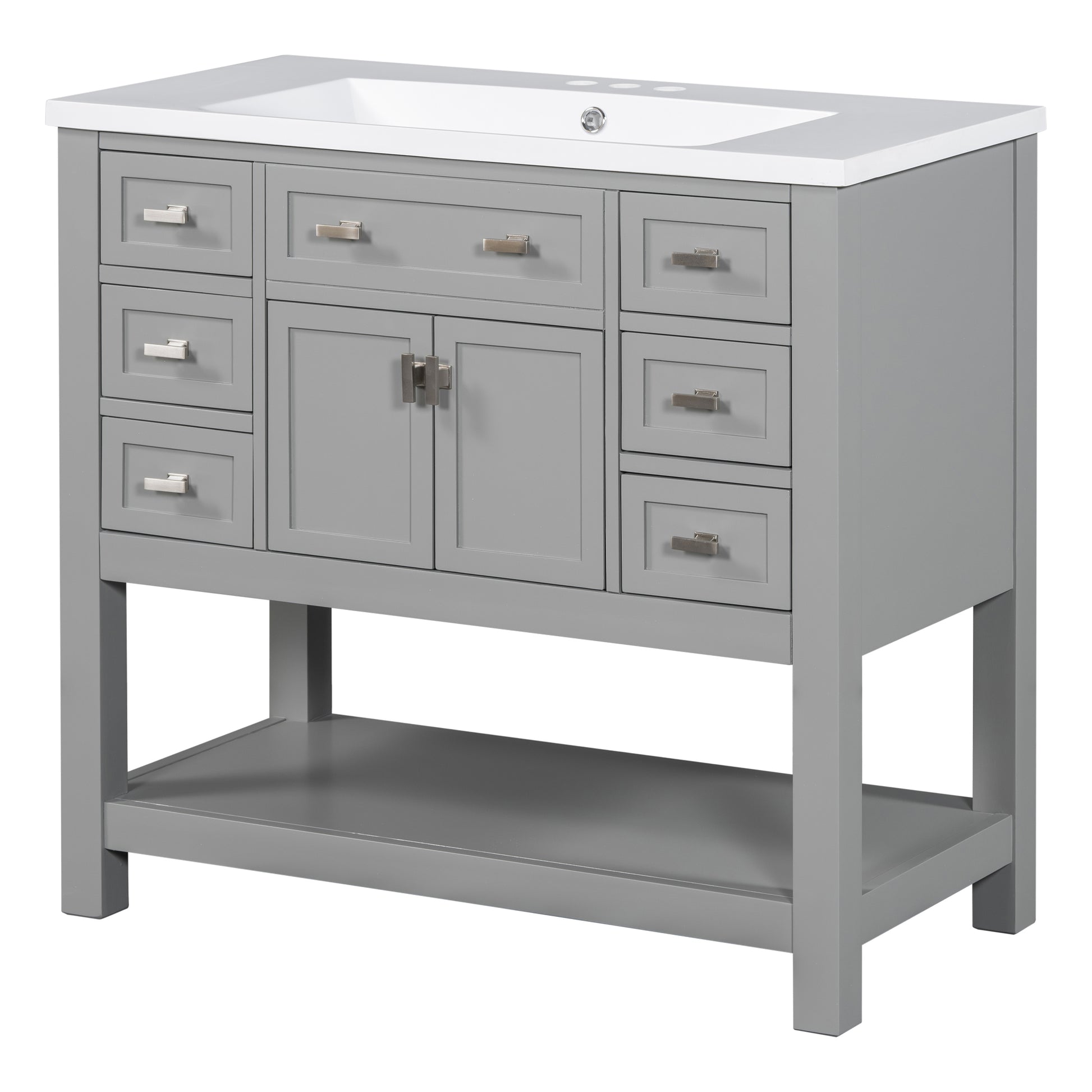 36'' Bathroom Vanity With Top Sink, Modern Mirror Cabinet With Towels Bar, Bathroom Storage Cabinet With 2 Soft Closing Doors And 6 Drawers, Single Sink Bathroom Vanity 4 Grey 4 Bathroom Freestanding Solid Wood Mdf Resin