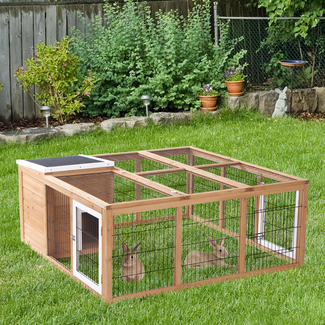 Pawhut Rabbit Hutch Bunny Cage With Openable Main House, Indoor Outdoor Waterproof Rabbit House, Guinea Pig Cage For Small Animals With Three Ventilation Doors, Natural Natural Wood