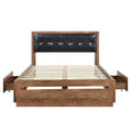 Queen Size Wood Platform Bed With Upholstered Headboard And 4 Drawers Box Spring Not Required Queen Walnut Wood Bedroom Bed Frame Faux Leather Solid Wood Mdf