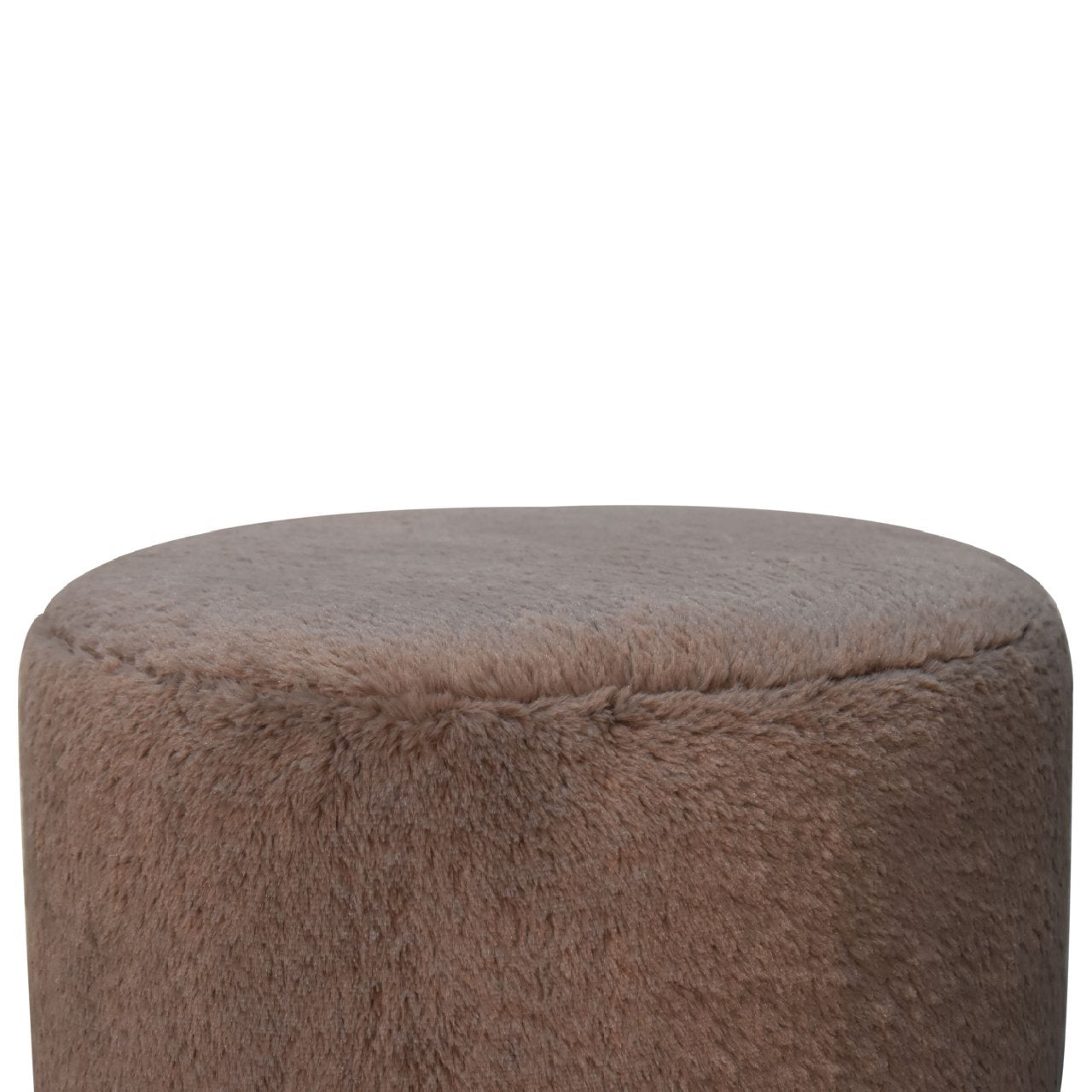 Mocha Faux Fur Round Ball Footstool Mocha Foam Wood Fabric