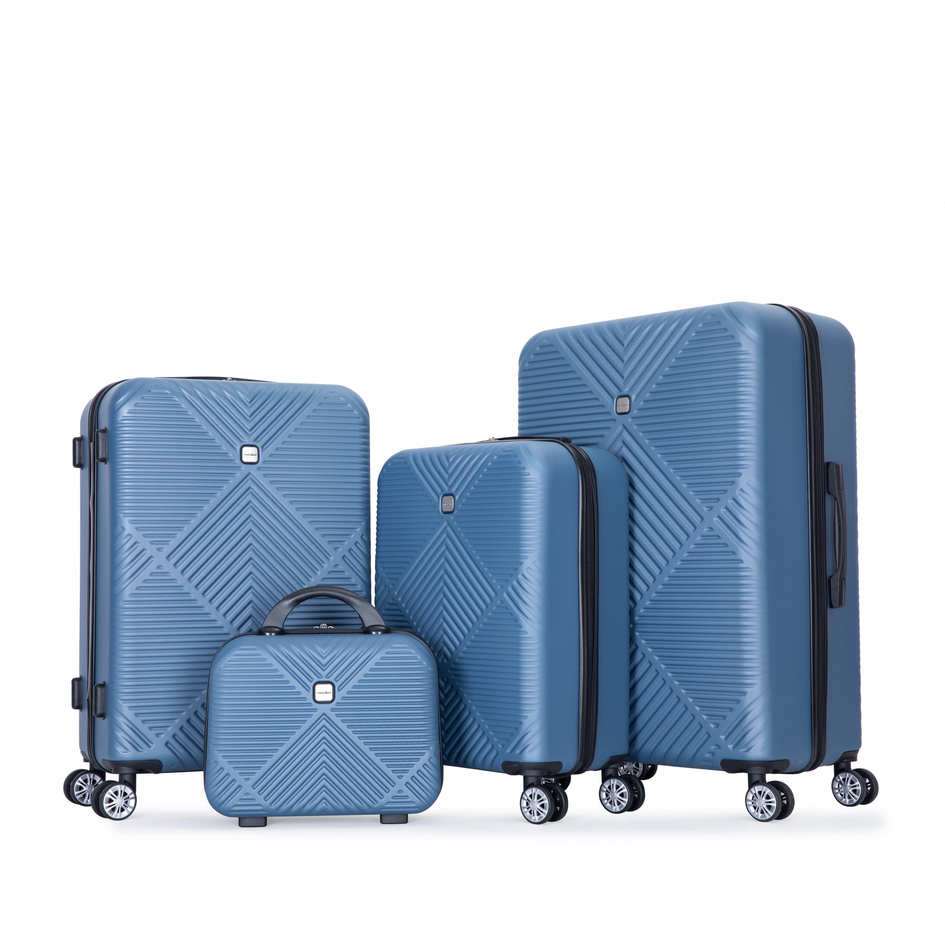 4 Piece Abs Lightweight Suitcase, 14 Inch Makeup Box, Aircraft Wheels 14 20 24 28 Blue Blue Abs