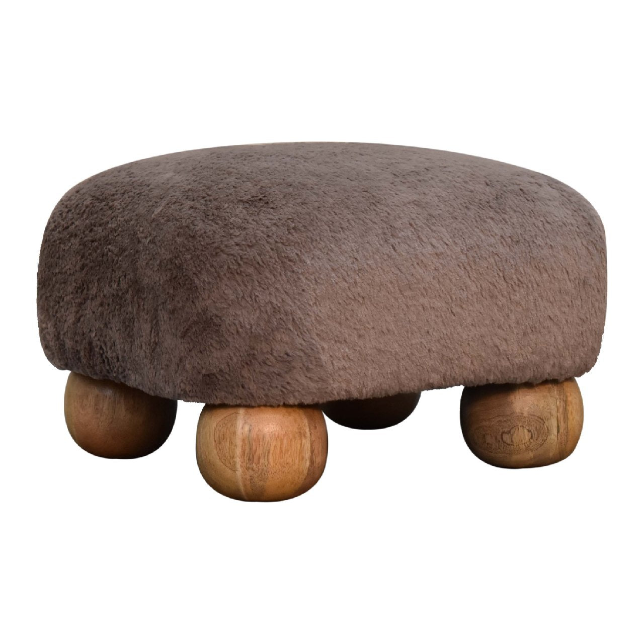 Mocha Faux Fur Nordic Footstool Mocha Foam Wood Fabric