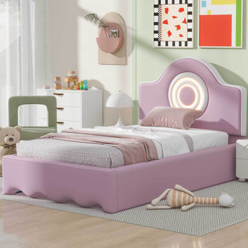 Twin Size Upholstered Platform Bed With Led Headboard, Pink Box Spring Not Required Twin Pink Wood Bedroom Upholstered