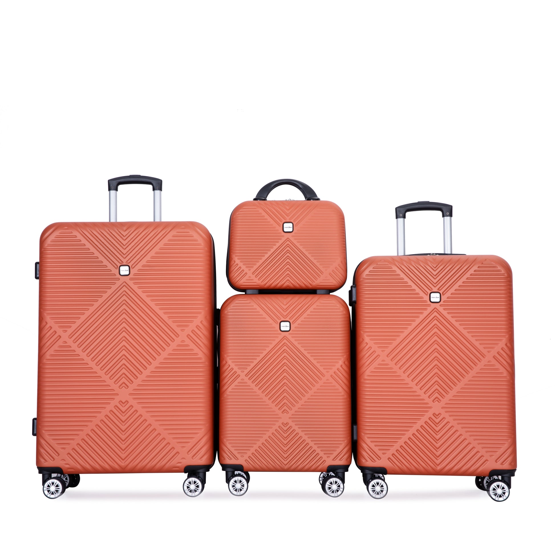 4 Piece Abs Lightweight Suitcase, 14 Inch Makeup Box, Aircraft Wheels 14 20 24 28 Dark Orange Dark Orange Abs