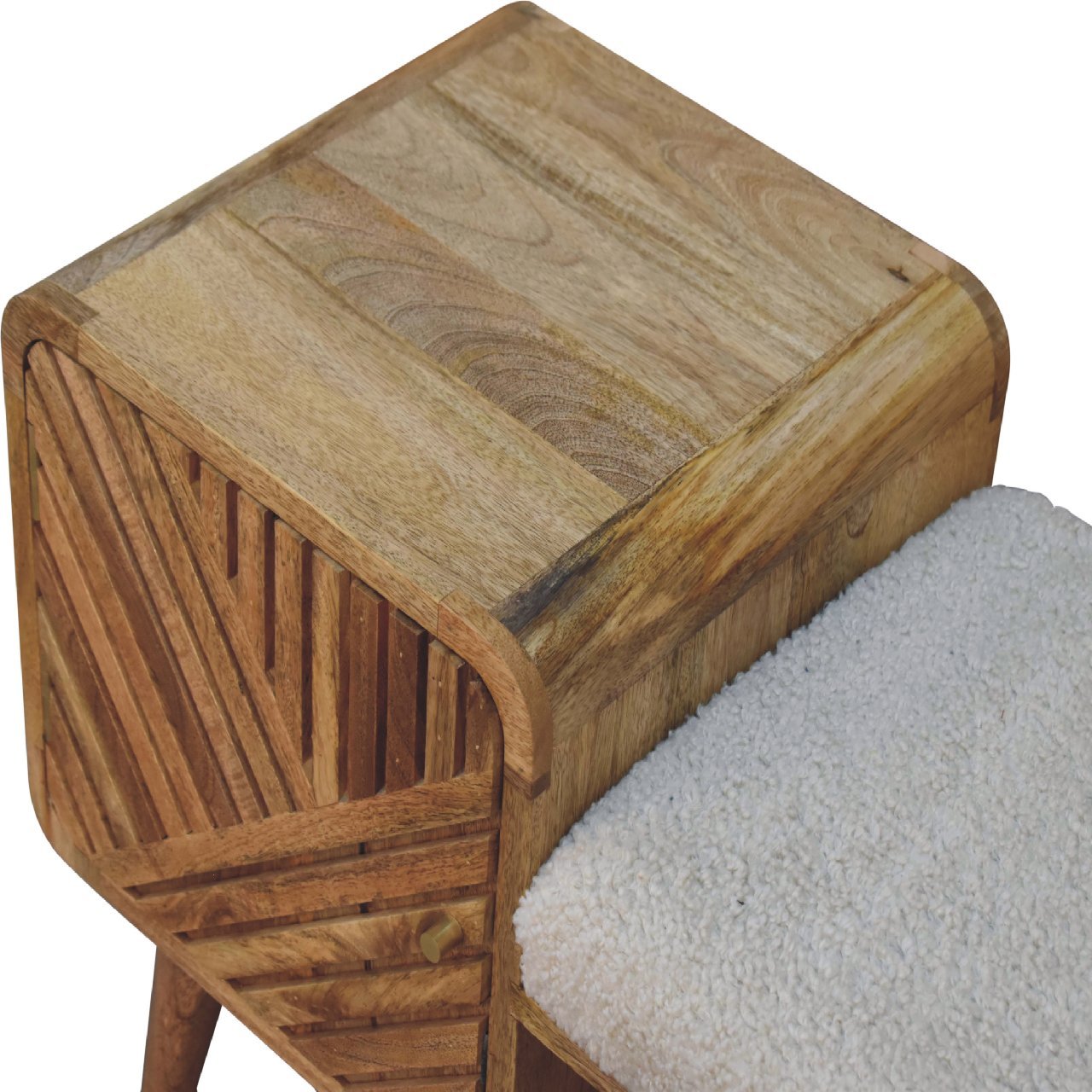 Boucle Carved Telephone Table Oak Foam Wood Fabric