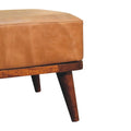 Tan Buffalo Leather Tan Footstool Chestnut Leather Wood