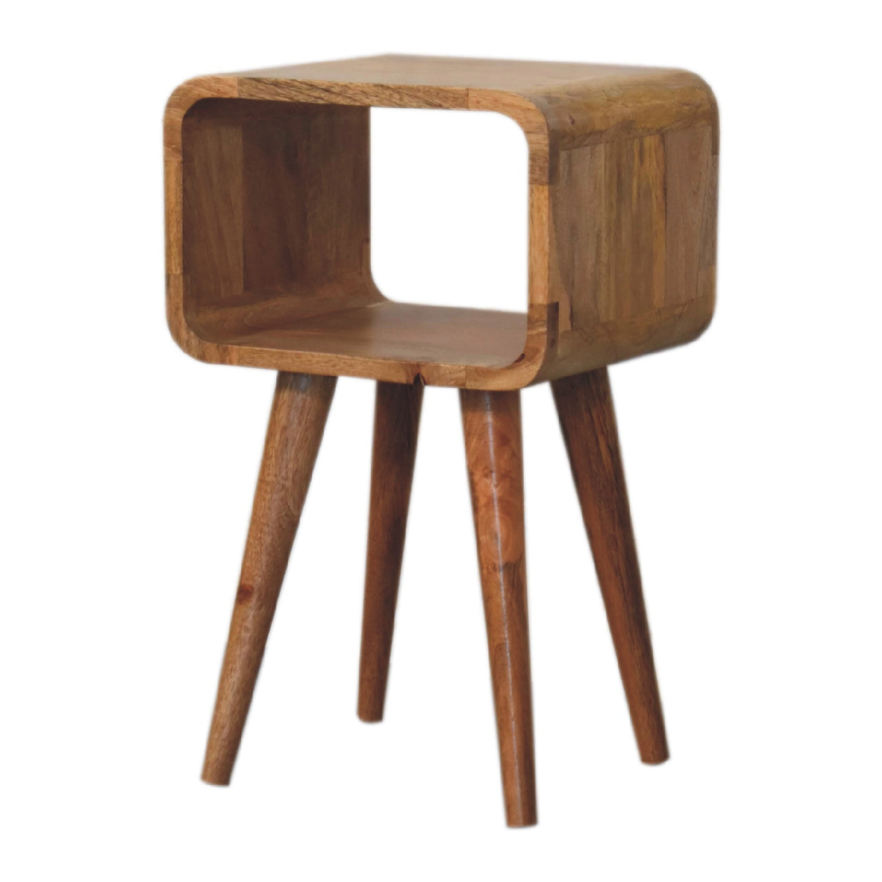 Mini Curved Open Bedside Brown Oak Light Brown With Legs Classic,Contemporary Mango Solid Wood Oak Wood Solid Wood