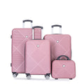 4 Piece Abs Lightweight Suitcase, 14 Inch Makeup Box, Aircraft Wheels 14 20 24 28 Pink Pink Abs