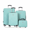 4 Piece Abs Lightweight Suitcase, 14 Inch Makeup Box, Aircraft Wheels 14 20 24 28 Light Blue Light Blue Abs