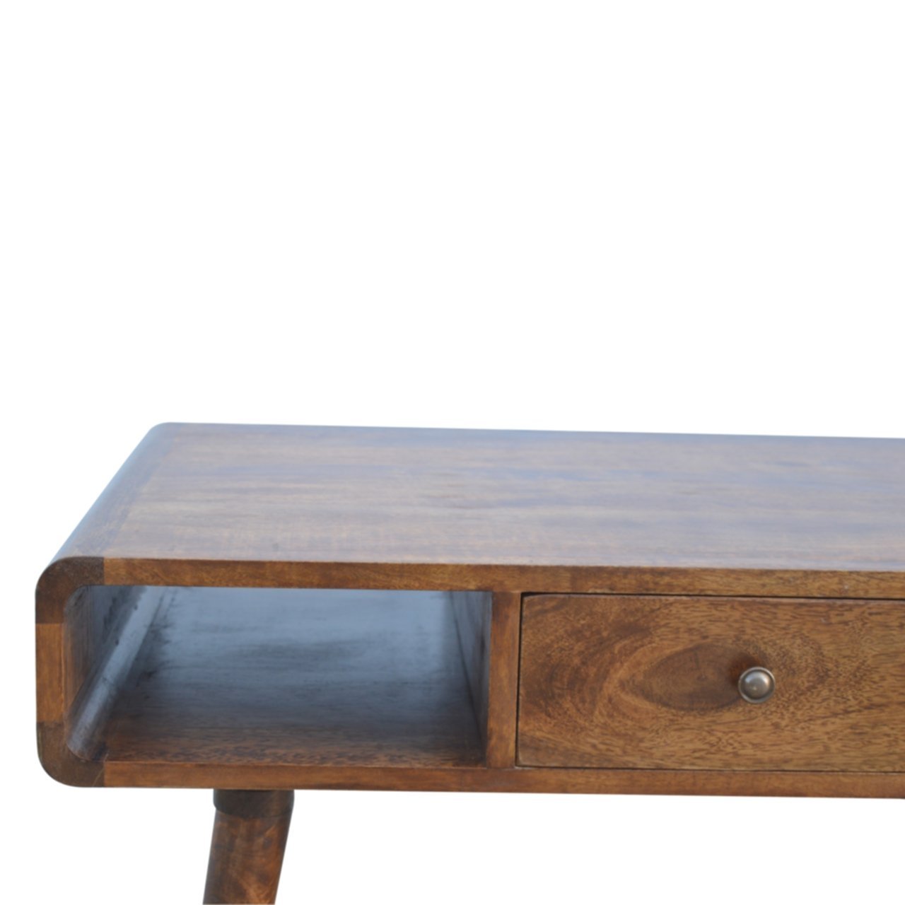 Solid Wood Curved Chestnut Coffee Table Chestnut Brown Primary Living Space Classic,Contemporary Freestanding Mango Shelves Coffee & End Tables Lacquered Rectangular Wood Solid Wood