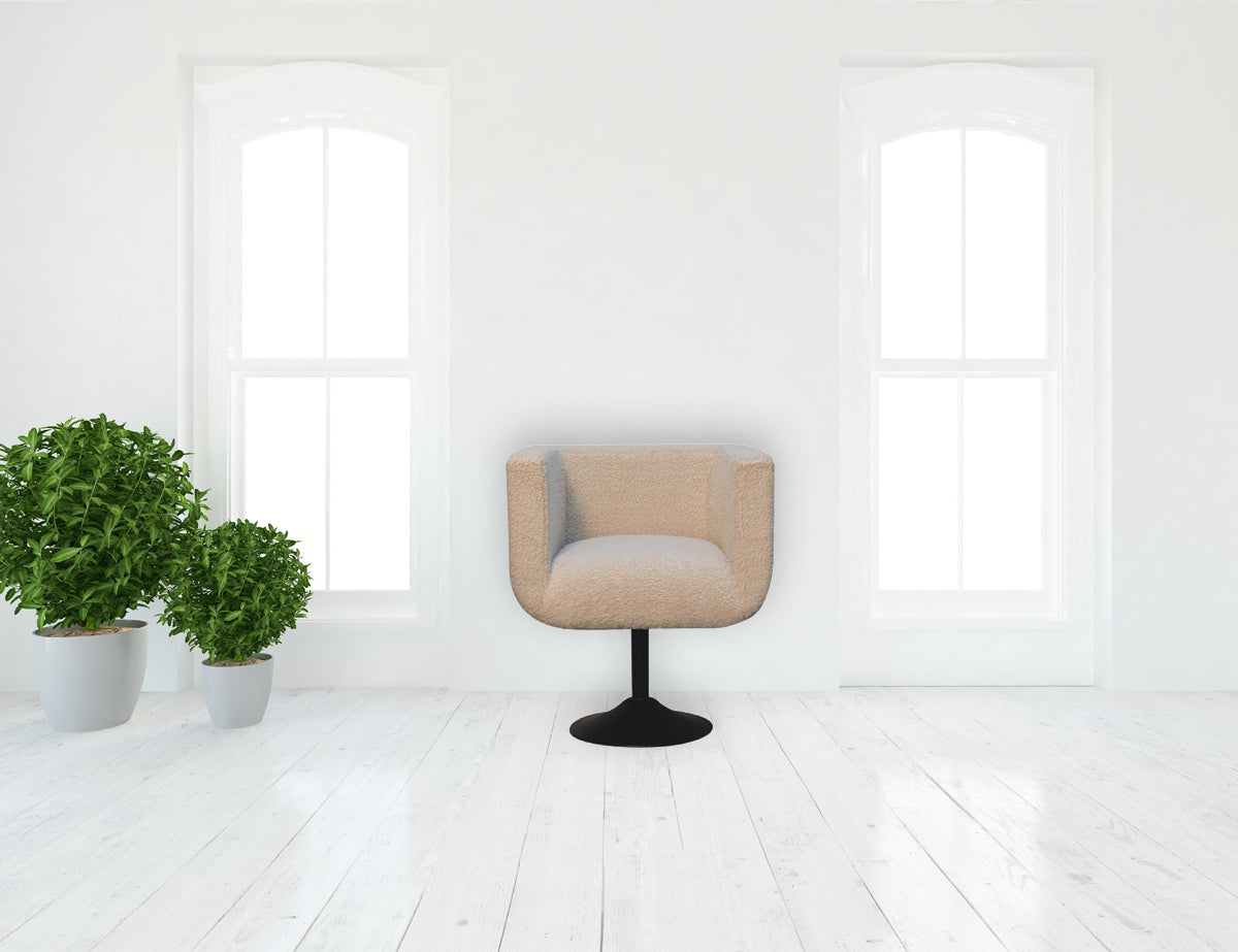 Cream Boucle Swivel Chair Cream Foam Wood Fabric