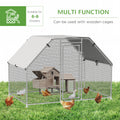 Pawhut Large Chicken Coop Metal Chicken Run With Waterproof And Anti Uv Cover, Flat Shaped Walk In Fence Cage Hen House For Outdoor And Yard Farm Use, 1.26