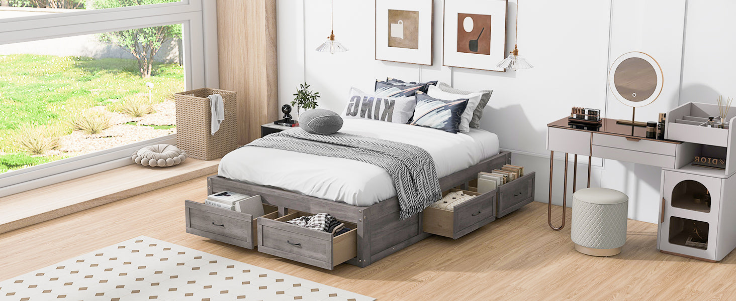 Full Size Platform Bed With 6 Storage Drawers,Antique Gray Antique Gray Mdf Lvl