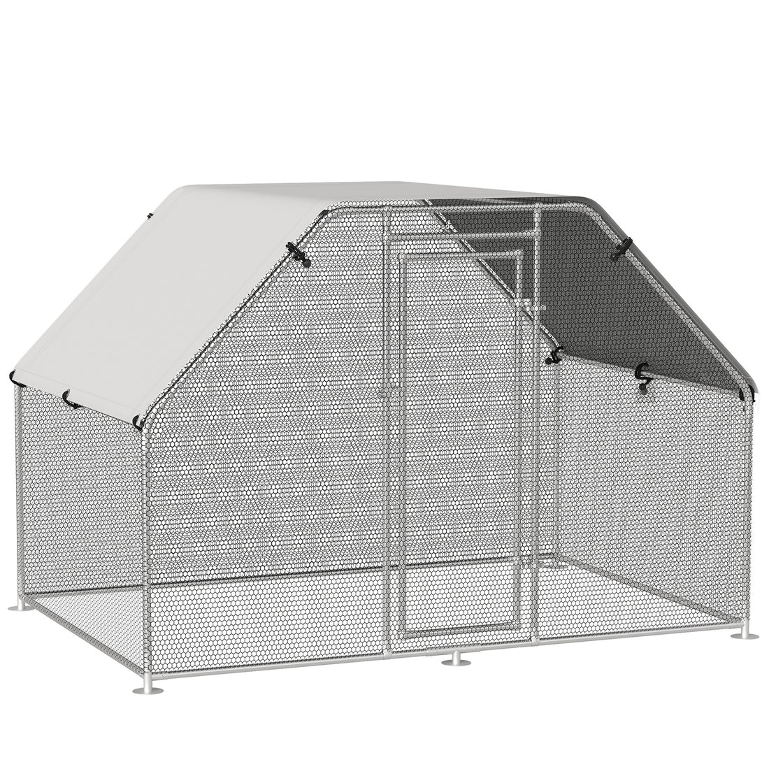 Pawhut Large Chicken Coop Metal Chicken Run With Waterproof And Anti Uv Cover, Flat Shaped Walk In Fence Cage Hen House For Outdoor And Yard Farm Use, 1.26" Tube Diameter, 9' X 6' X 6.5' Silver Steel