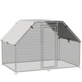 Pawhut Large Chicken Coop Metal Chicken Run With Waterproof And Anti Uv Cover, Flat Shaped Walk In Fence Cage Hen House For Outdoor And Yard Farm Use, 1.26