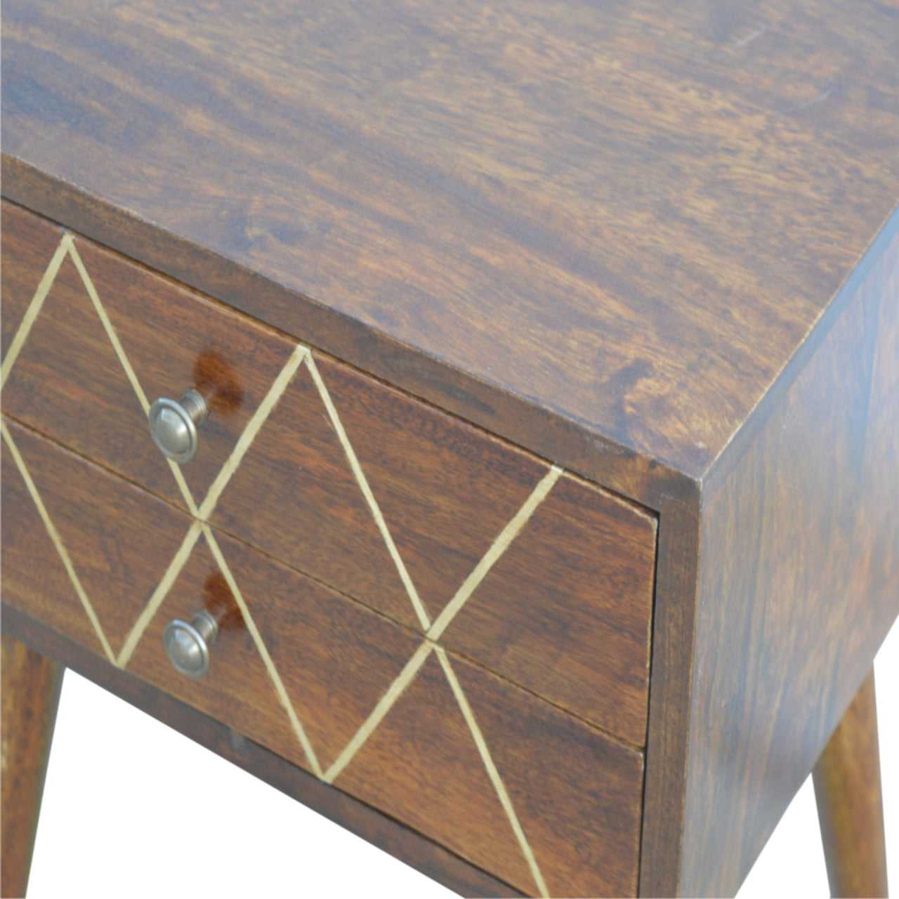 Geo Brass Inlay Bedside Chestnut Wood Metal