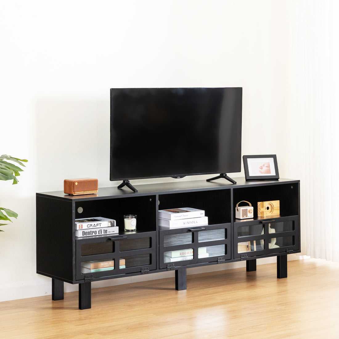 Tv Stand,Tv Cabinet,American Country Style Tv Lockers,The Toughened Glass Door Panel,Metal Handles,Birch Legs,Turn Down The Drawer,Can Be Placed In Lounge Room,Living Room Or Bedroom,Color:Black Black Primary Living Space 60 69 Inches 60 69 Inches