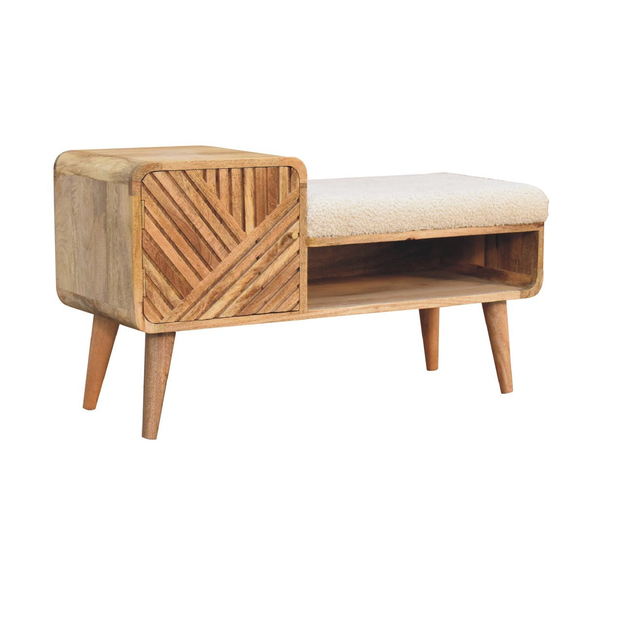 Boucle Carved Telephone Table Oak Foam Wood Fabric