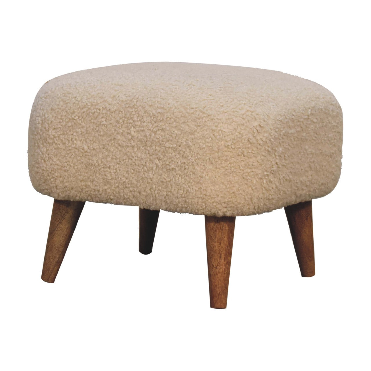 Boucle Cream Square Footstool Cream Brown Light Brown Cotton Primary Living Space Beige Mango Footstool Wood Solid Wood